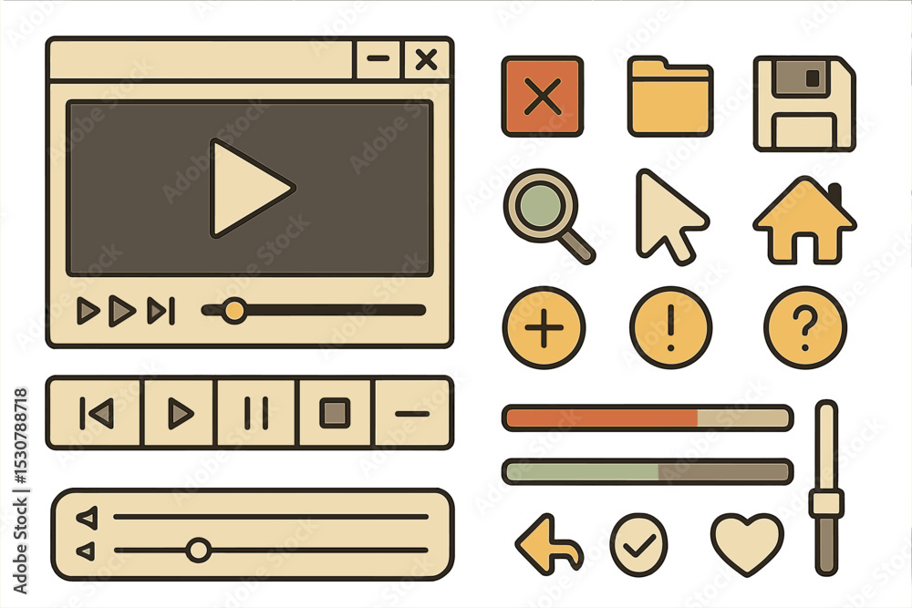 Poster Illustration of video player interface elements suitable for digital design projects