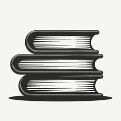 Stack of three hardcover books with white pages in black design  