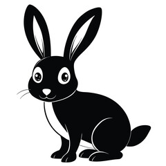 A sleek black bunny sits upright, showcasing its long ears and charming, minimalist form