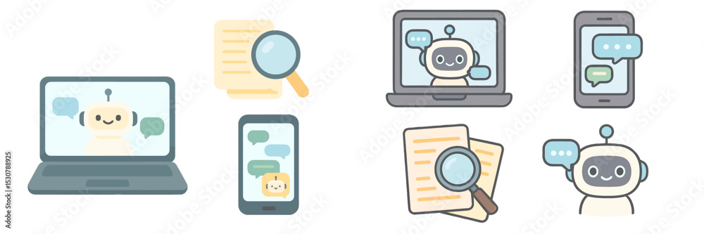 Aufkleber Robot assistant helps users with tasks on different devices in a modern digital workspace