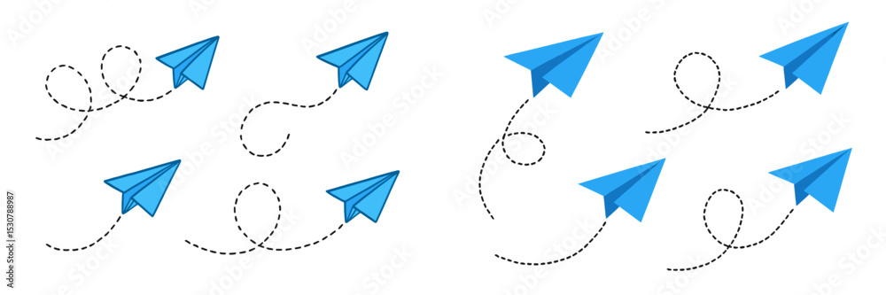 Aufkleber blue paper airplanes flying in different patterns against a white background showcasing creativity a