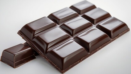 Fototapeta premium Chocolate square pieces isolated on white background as design element for packaging.