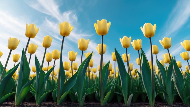 Bouquet of fresh yellow tulips in vase displayed elegantly.