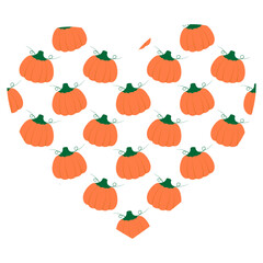Colorful Pumpkins Heart Shape Background in Trendy Orange Autumn Holidays Greeting Backdrop Template