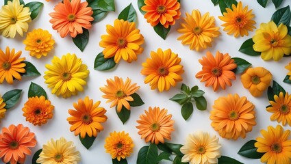 Calendula flowers isolated on a white background with no surrounding elements.