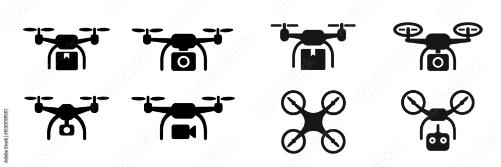 Poster Different designs of drones showcasing various features and functions for aerial photography and delivery applications