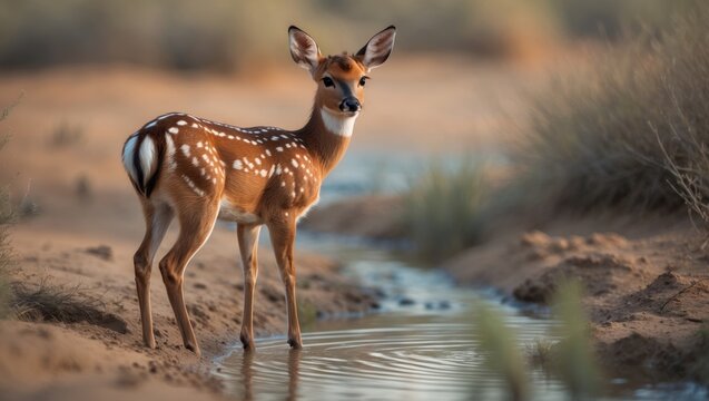 Chital or cheetal deer (Axis axis), commonly referred to as spotted deer or axis deer, observed in the National Park in India.