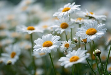 Water Droplets on White Daisies in a Garden