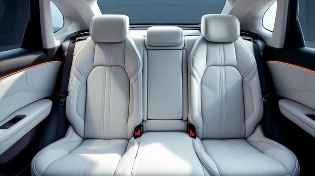 luxurious car interior showcasing pristine white leather seats with subtle ambient lighting accents