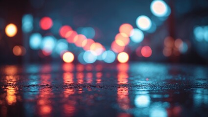 City street lit up by the night lights.