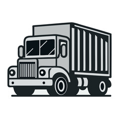 Stylized Monochrome Illustration Of A Delivery Truck With Bold Outlines And Strong Geometric Shapes