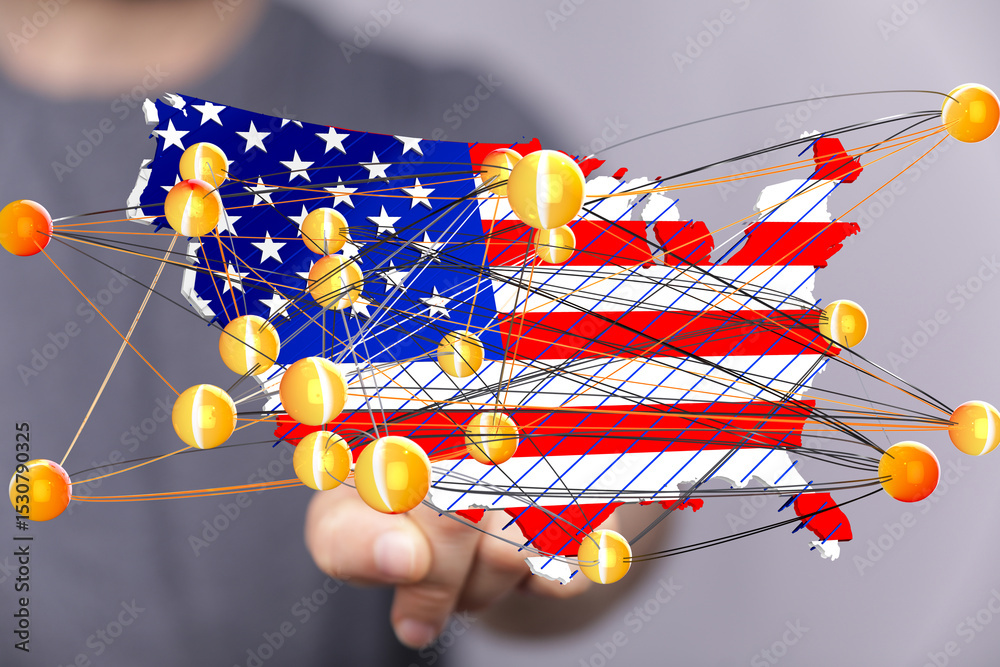 Poster Visual representation of data networks and communication infrastructure across the United States.