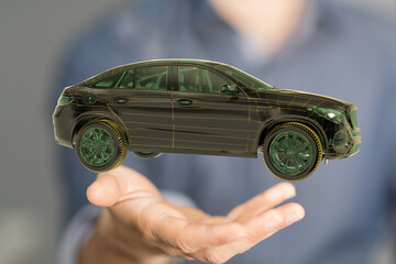 Futuristic digital car model.  Concept of innovation, technology, and automotive design.