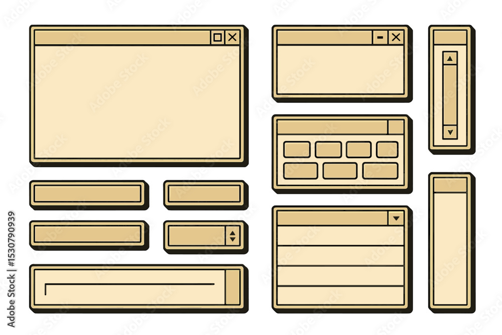 Aufkleber Collection of vintage user interface elements designed for retro computer applications in neutral colors