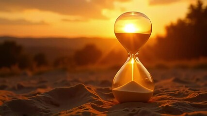 Hourglass Sunset Sand Time Passing Nature Scene Golden Hour Tranquility - Powered by Adobe