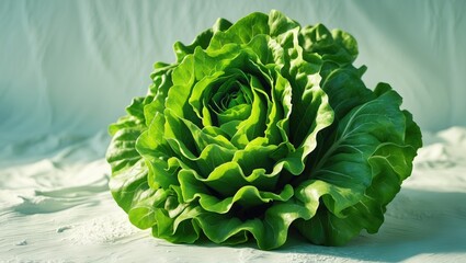 Fototapeta premium Closeup of a bunch of fresh green LETTUCE salad on white background with copyspace.