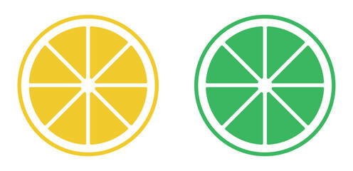citrus fruit slices icon. orange and lime fruit slices. fruit slices icon for app, poster, banner , web. citrus fruits cross section. orange flat icon. vector illustration on transparent background