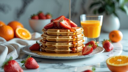 Breakfast featuring Waffles and Freshly Squeezed Juice