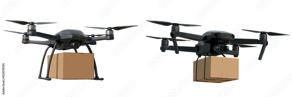 Poster drone delivers packages in urban setting during daylight for efficient logistics solutions