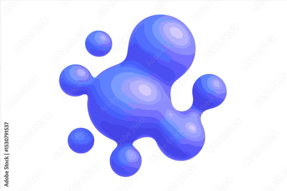 Poster Colorful abstract blue blob shape on white background showcasing fluid form and organic design elements in digital art