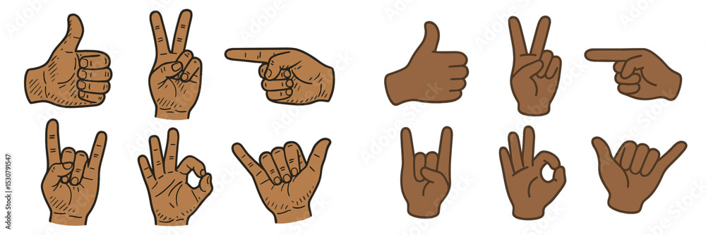 Aufkleber hand gestures illustrating various signs of communication in a colorful and engaging format