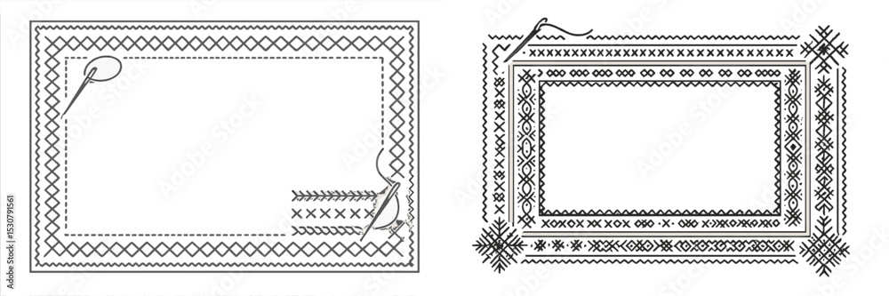 Aufkleber Elegant decorative borders with intricate stitching patterns in black and white for design projects or crafts