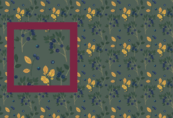Autumn leafy seamless wallpaper. Leaves and berry branches green pattern in provence natural forest style