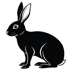 Silhouetted black rabbit observes with sleek form and poised posture, rendered in minimalist monochrome