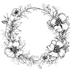 Fototapeta premium Floral frame, golden flowers, birthday card, wedding invitation card, greeting card with flowers, summer theme, vector illustration, floral wreath, creative holiday floral background.