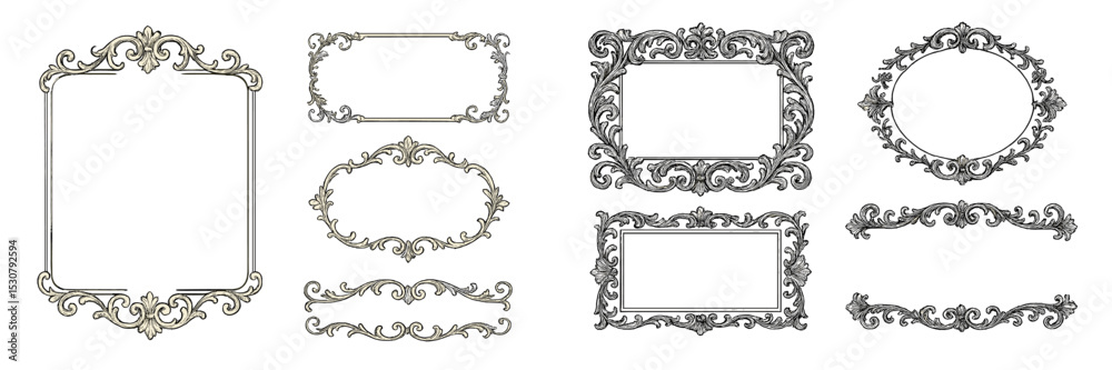 Poster elegant vintage frames in various shapes and styles suitable for decoration and artwork display in a