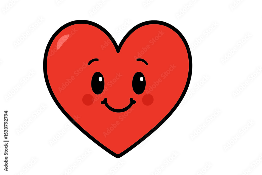 Poster Happy red heart character with a smiling face on a plain white background