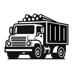 Monochrome Vector Illustration Of A Truck Carrying Logs Presented In A Stylized Line Art