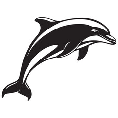 Fototapeta premium Leaping Dolphin Silhouette,dolphin isolated on white background,silhouette of a dolphin icon