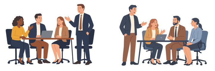 Fototapeta premium Business professionals engaging in collaborative discussions in a modern office setting during a workday