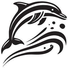 Fototapeta premium Leaping Dolphin Silhouette,dolphin isolated on white background,silhouette of a dolphin icon