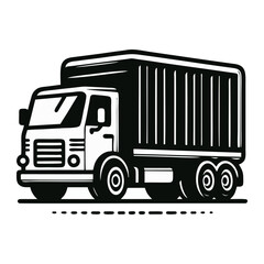Stylized Monochrome Illustration Of A Semi Trailer Truck With A Clean Bold Line Drawing Aesthetic