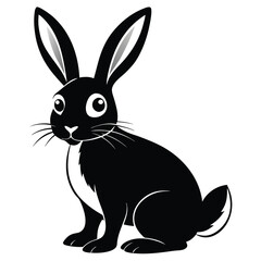 art depicts a black rabbit with long ears sitting peacefully on white background