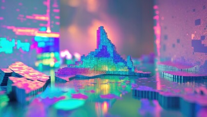 Fototapeta premium Broken screen displaying monitor overlay with a distorted digital channel signal, featuring a cracked grain TV display and glitch blur line pixel grid glowing matrix.