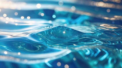 Clear fresh aqua blue pool water with a pebble bottom and rippled reflective surface on top