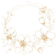 Golden flowers, bouquet of flowers, line art, wedding invitation card, birthday greeting card, summer background, floral design, elegant floral vector illustration.