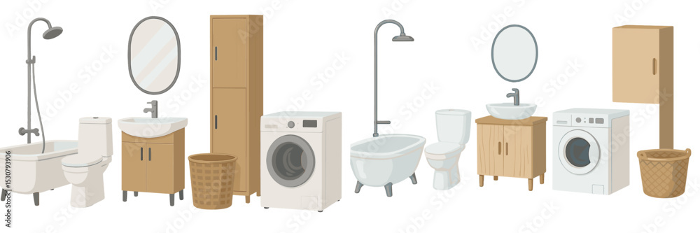 Aufkleber Modern bathroom and laundry design elements arranged for functionality and style
