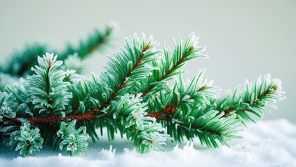 Snow-covered Christmas tree branch isolated on a white background