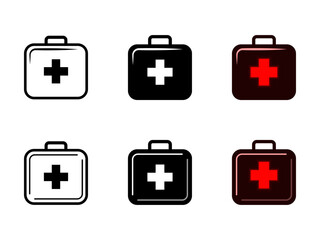 First Aid Kit Icon Set Medical Emergency and Healthcare Symbols. Health support clipart. Urgent clinical aid kit icons. Vectors illustrations.