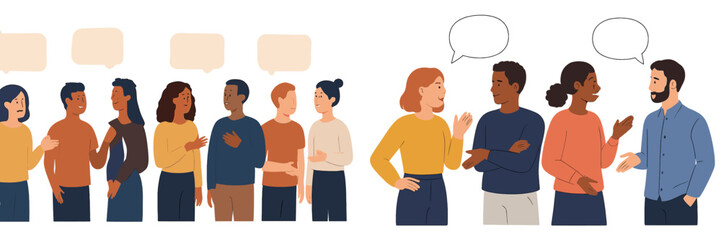 Obraz premium Diverse groups of people engaging in conversation in an open, casual setting during a social gathering