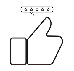 Customer product rating with stars icon. 5 stars positive review. Rate icons set. Feedback icon collection. Concept of best ranking. Customer review. Good result. Star, like thumb up with five star. 