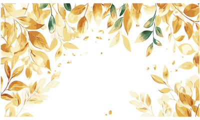 Greenery floral bouquet, golden botanical arrangement, vector illustration, summer leaves, greeting card for holiday, wedding invitation background, nature art, elegant foliage