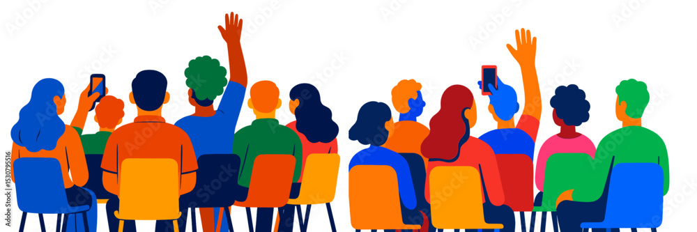 Aufkleber Audience engages in interactive session at a seminar with raised hands for questions or participation