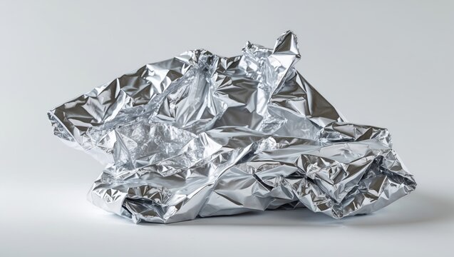 A fragment of crumpled foil against a white background. Isolate foil