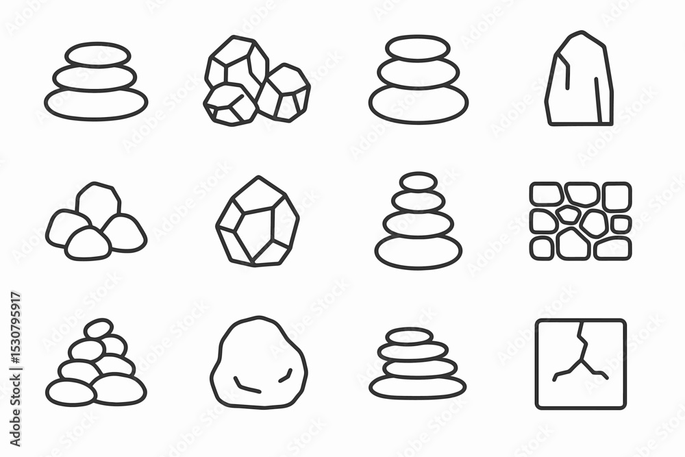 Poster various rock and stone designs arranged in a grid pattern for educational and artistic purposes