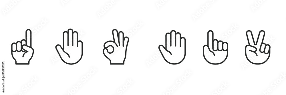 Poster Different hand gestures displayed in a series to represent various meanings and messages in communication